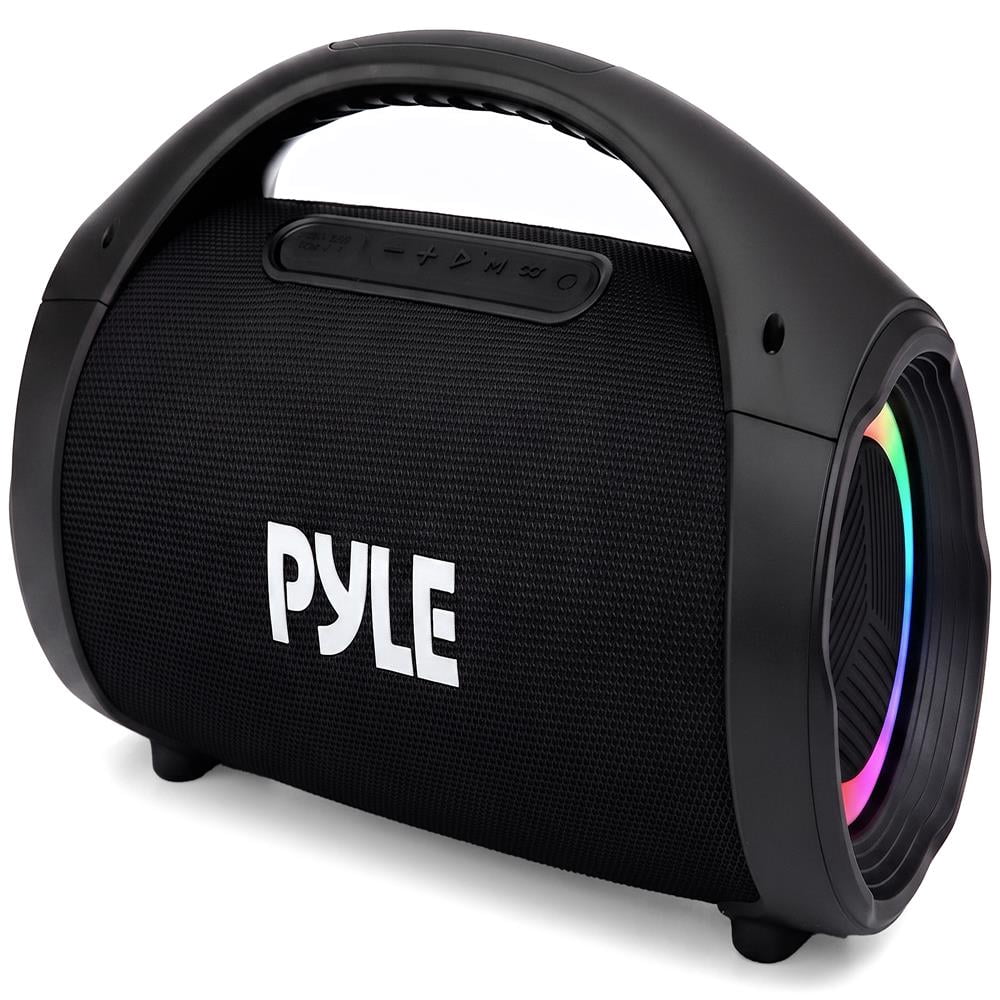 Pyle Portable Bluetooth Boombox Speaker, 100W Peak Power, 19-Hour Battery, FM Radio, USB Playback, AUX Input, TWS Pairing, LED Lights & Carry Handle