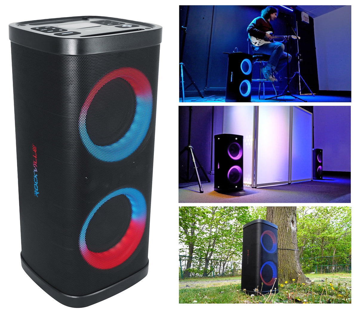 Rockville BASS PARTY 65 V2 1200w Battery Powered LED Bluetooth Speaker Mic Input