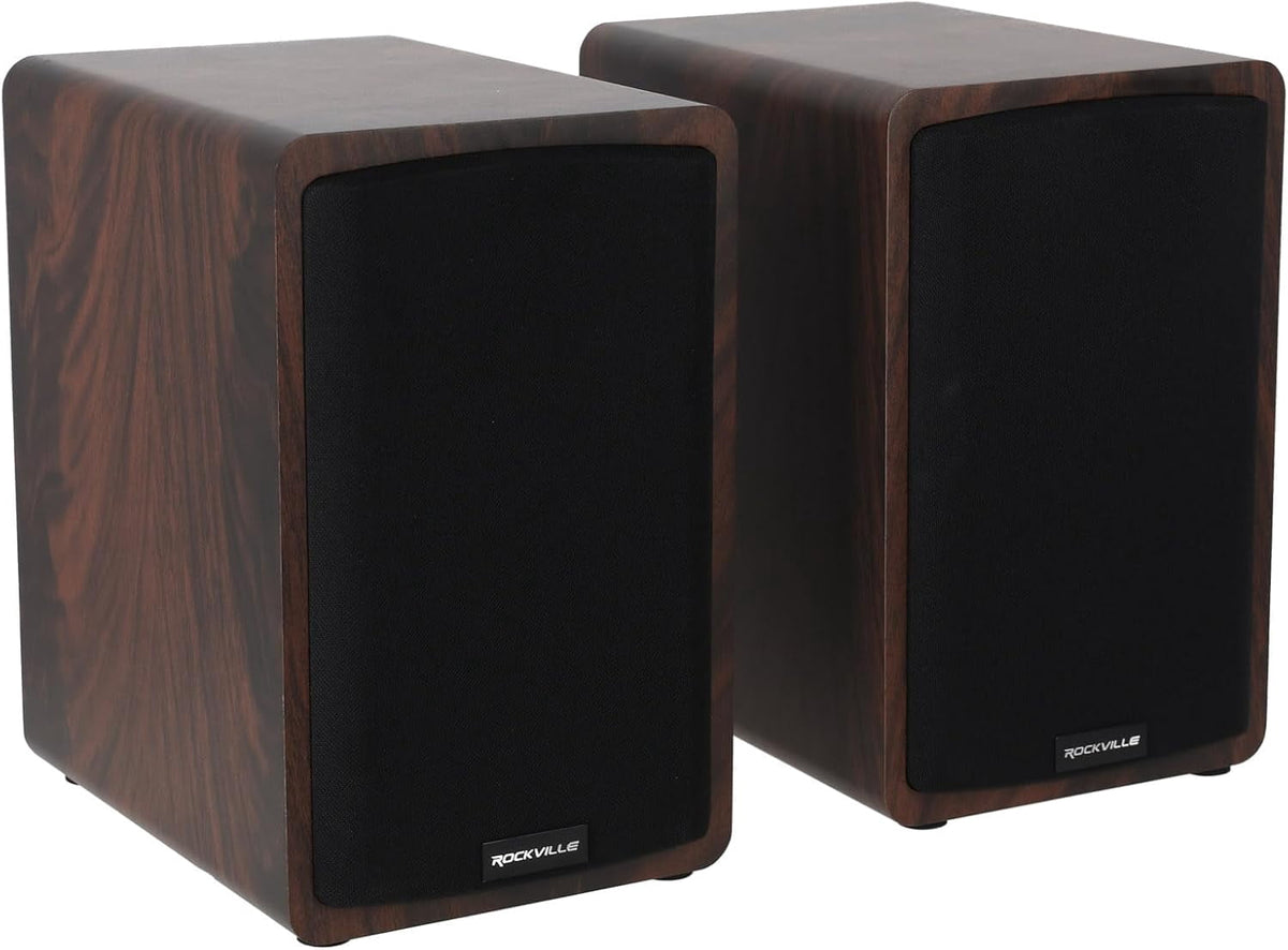 Rockville ELITE-5D 5.25" Powered Bookshelf Speakers with Bluetooth 800 Watts Peak Power Dark Wood