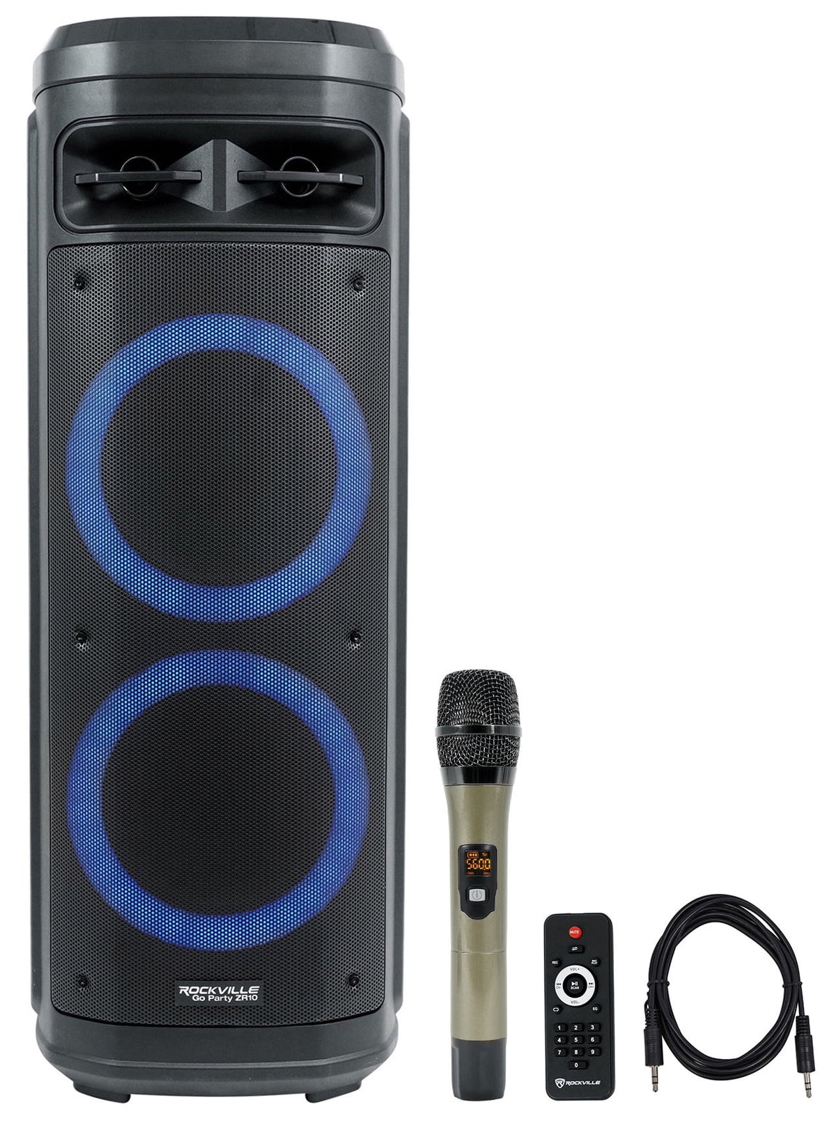 Rockville Go Party ZR10 Dual 10" Portable Bluetooth Speaker w/LED+UHF Microphone