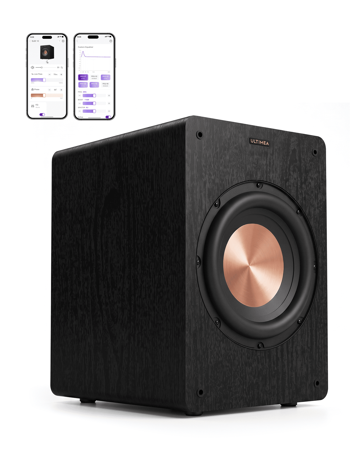 ULTIMEA 10" Powered Subwoofer with Wireless Adapter, 550W Peak, 20Hz Low Frequency, App Bass Control, EQ & 0-180° Phase, Bluetooth 6.0, RCA/LFE & Speaker-Level Inputs for HiFi & A, SUB1