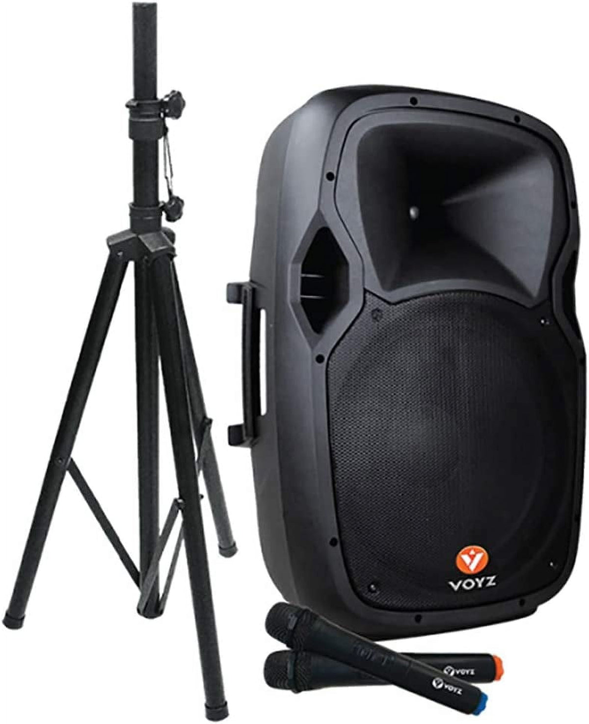 VOYZ 1000W Portable Bluetooth Speaker | 15" Two-Way | USB/SD/MP3 | Tripod Stand | 2 Mics | Perfect for Karaoke