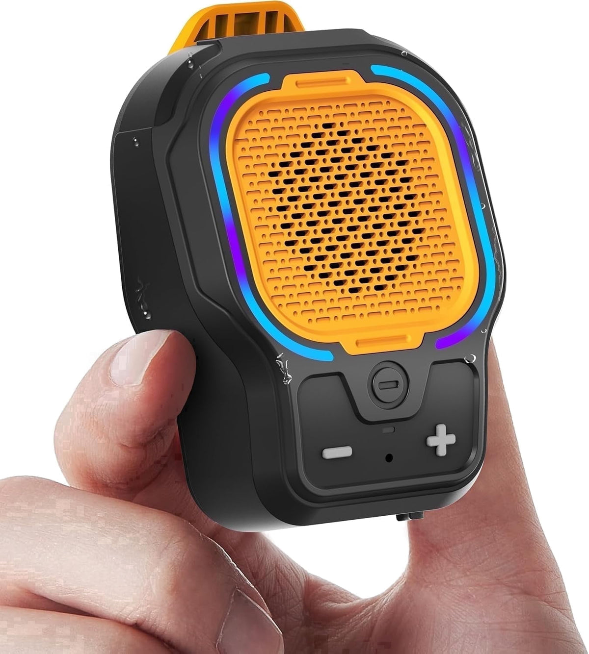 Wearable Bluetooth Speaker, Small Clip-on Wireless Portable Speaker, 10H Battery, IPX6 Waterproof Mini Speaker, 3 Light Modes with Mic, for Hands-Free Music Call Outdoor Work, Gift for Dad, Black