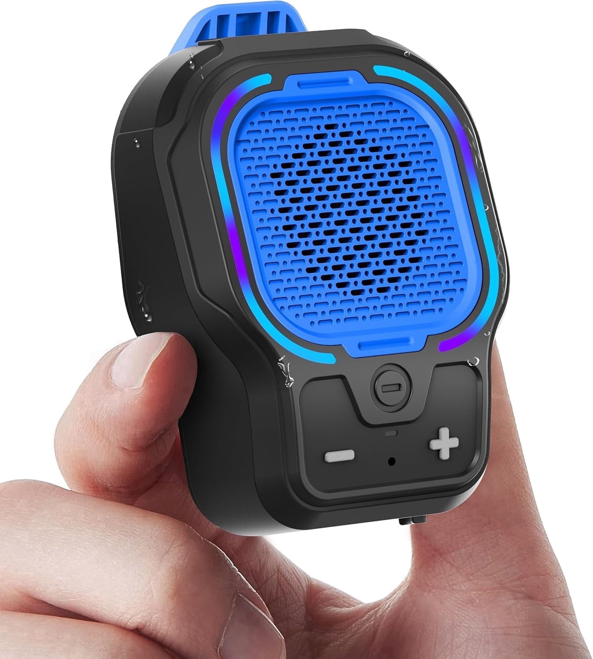 Wearable Bluetooth Speaker, Small Clip-on Wireless Portable Speaker, 10H Battery, IPX6 Waterproof Mini Speaker, 3 Light Modes with Mic, for Hands-Free Music Call Outdoor Work, Gift for Dad, Black