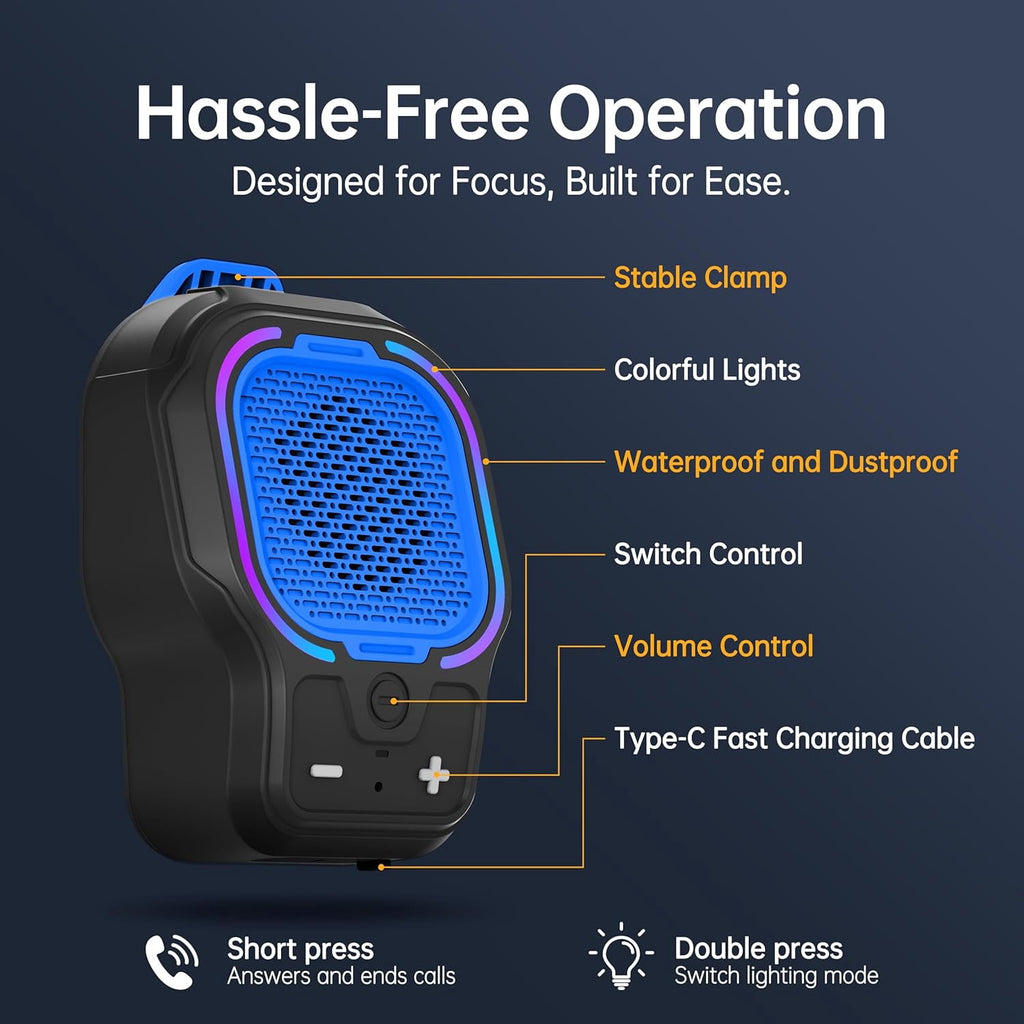 Wearable Bluetooth Speaker, Small Clip-on Wireless Portable Speaker, 10H Battery, IPX6 Waterproof Mini Speaker, 3 Light Modes with Mic, for Hands-Free Music Call Outdoor Work, Gift for Dad, Black