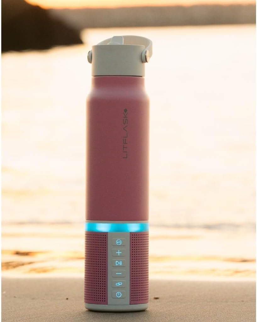 LITFLASK Smart Water Bottle with Premium Bluetooth Speaker, White, Portable Charger, LED Light, Stainless Steel, Mix & Match Colors, 20oz - Oprah's Favorite Things 2024