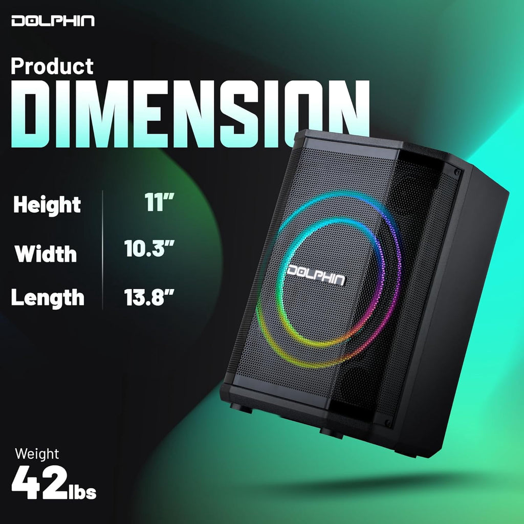 Dolphin SP-885RBT Rechargeable Portable Bluetooth Party Speakers, Tiltable, 3D LED Ring Light, TWS, Wireless Microphone, and Multiple Playback Options