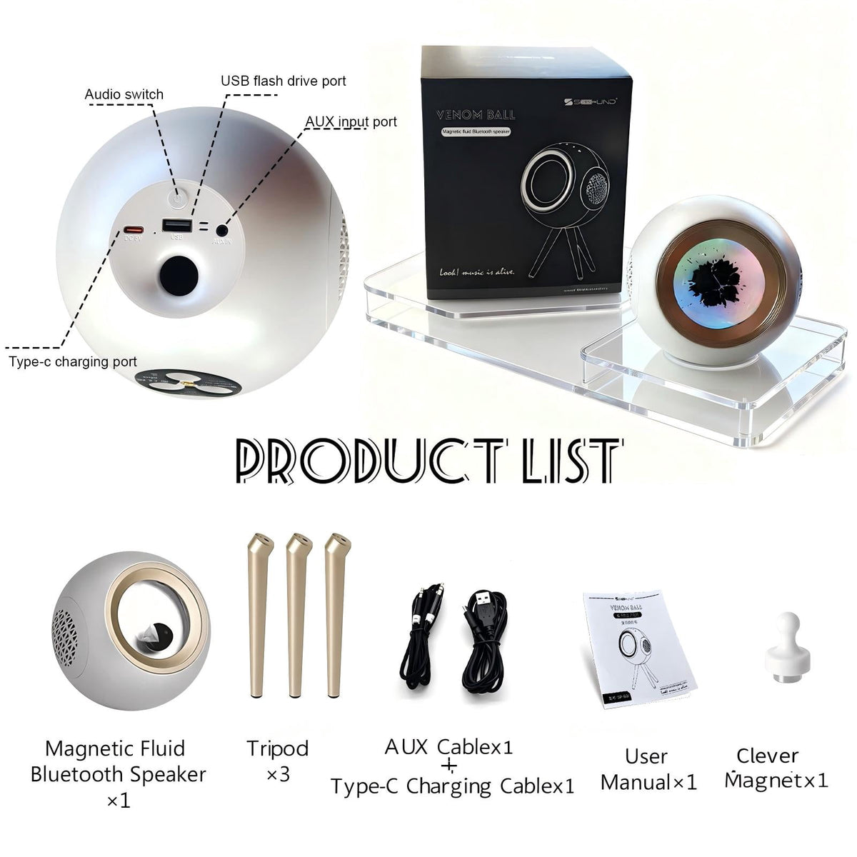 XRELIATECH Ferrofluid Speaker,30W High-Power Bluetooth Audio Visualizer Enhanced Bass&Crisp High, Dual Stereo&TWS Paired,Vibrant Ambient Colorlight