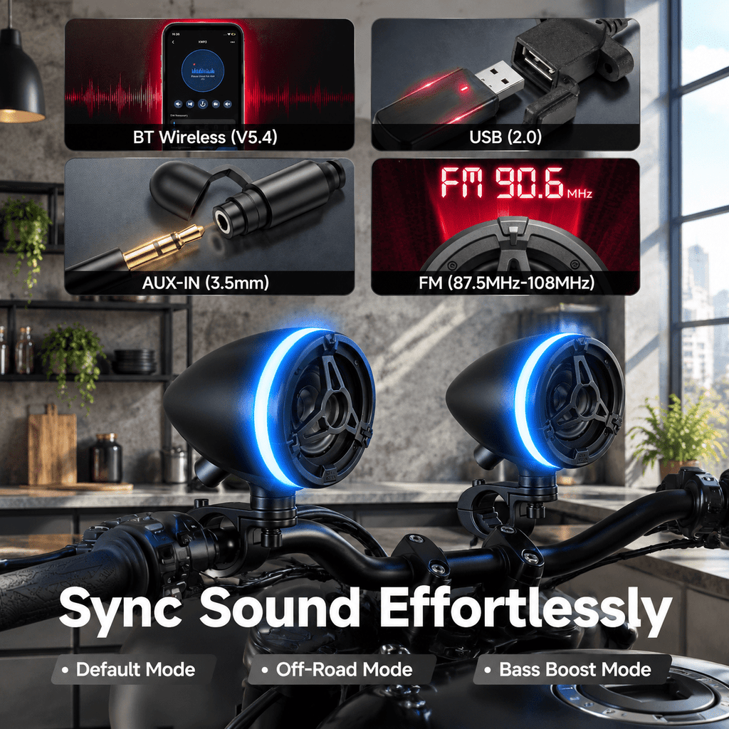 Portable Speakers, 3-inch Full Range Sound System with 50W RMS, IP66 Waterproof, Sync for Group Rides