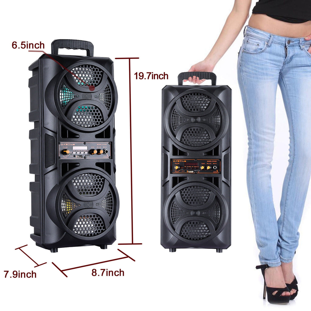 RIDWIND Set of 2 3000W Peak Power Wireless TWS Portable Loud Party Bluetooth Speaker with Dual 6.5" Woofer LED Colorful Lights Microphone Remote Control Support FM/TF/USB/AUX