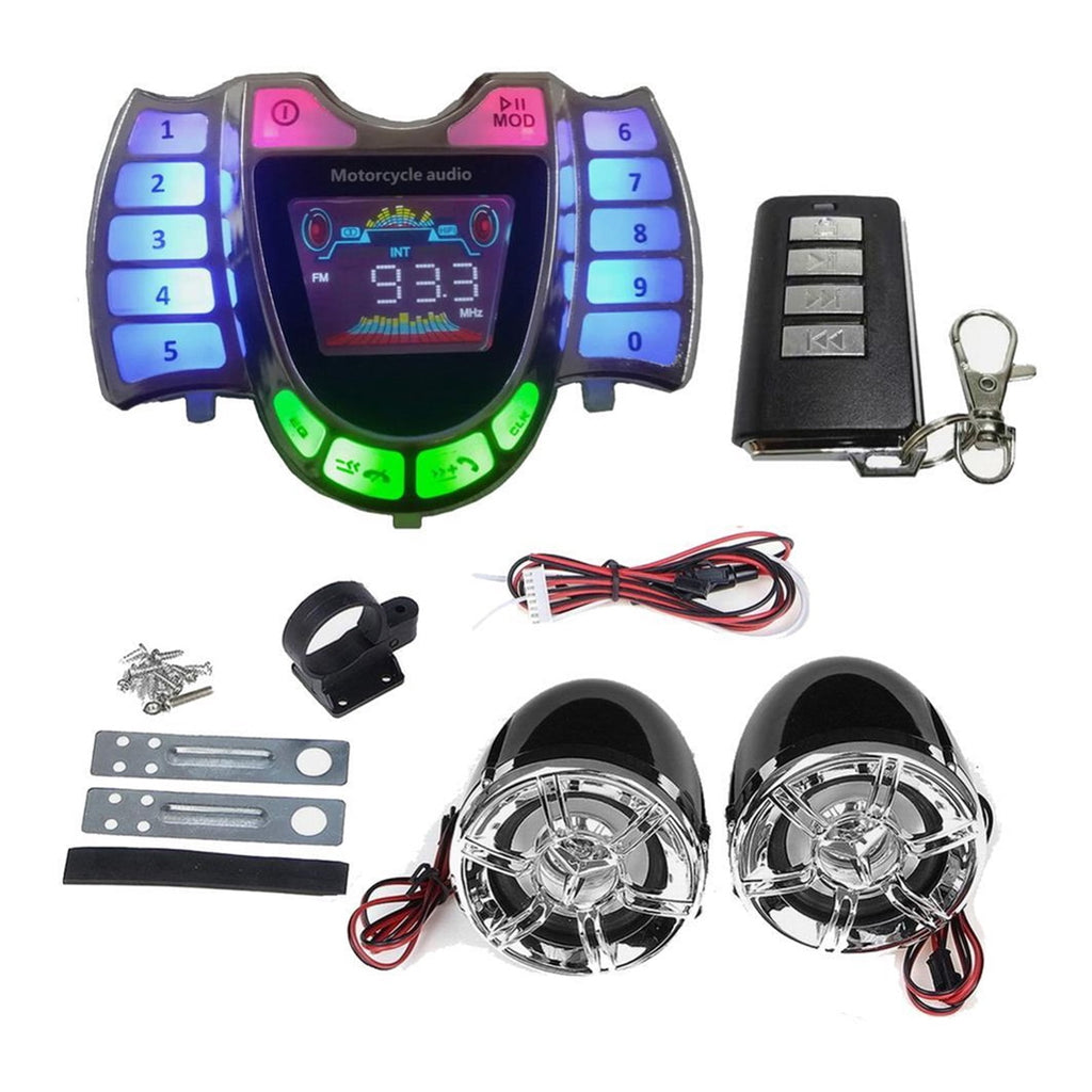 Motorcycle Au-dio Handsfree Bluetooth Stereo Speakers FM Radio Sound System Anti-theif Amplifier MP3 Music Player Remote Control ,Bike Audio