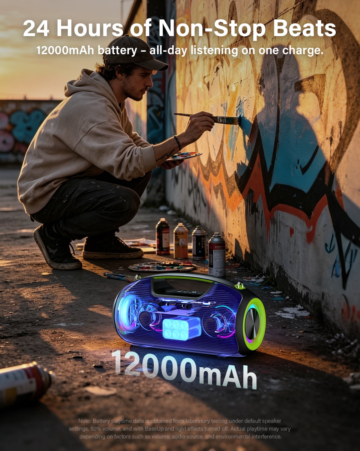 Upgrade Portable Bluetooth Speakers Wireless, 200W PEAK Loud Outdoor Speaker with Deep Bass, IP65 Waterproof, BT5.4, USB-C, RGB Lights, for Party, Camping, Beach, Large Workshop, Garage, 24H Playtime