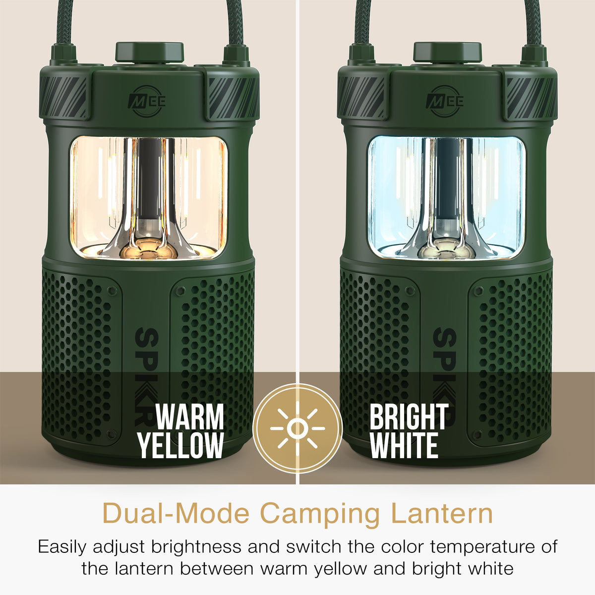 MEE audio lightSPKR Bluetooth Wireless Speaker with Camping Lantern, Rated IPX6 (Midnight Black)
