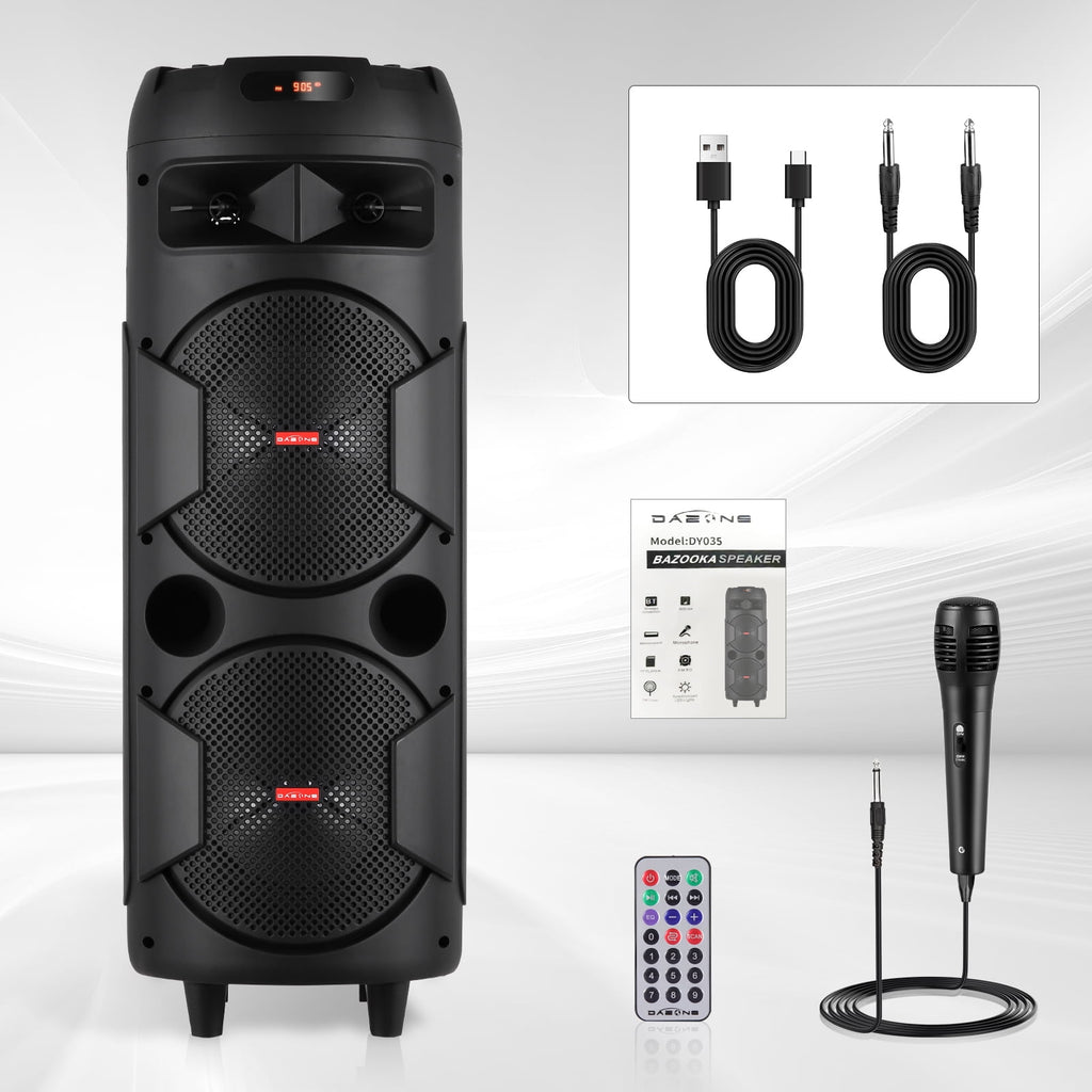 RIDWIND 4000W Peak Power Bluetooth Speakers Portable Wireless Speaker with Double 6.5 inch Subwoofer Heavy Bass,FM Radio, Microphone, Lights, Remote Control TWS Stereo Sound System Speaker