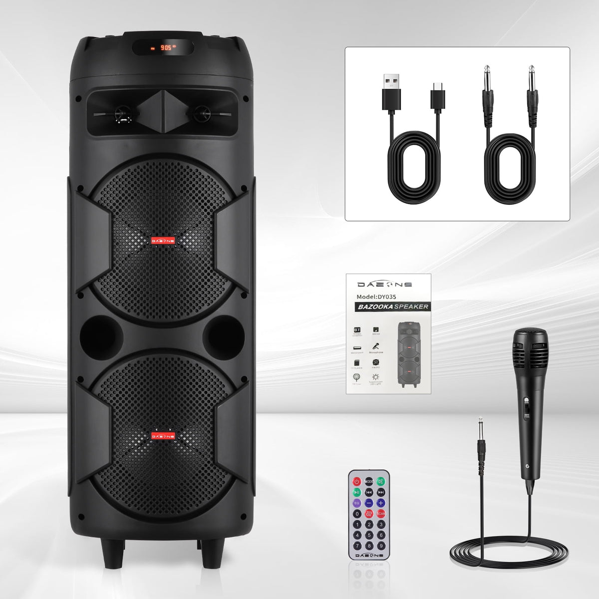RIDWIND 4000W Peak Power Bluetooth Speakers Portable Wireless Speaker with Double 6.5 inch Subwoofer Heavy Bass,FM Radio, Microphone, Lights, Remote Control TWS Stereo Sound System Speaker