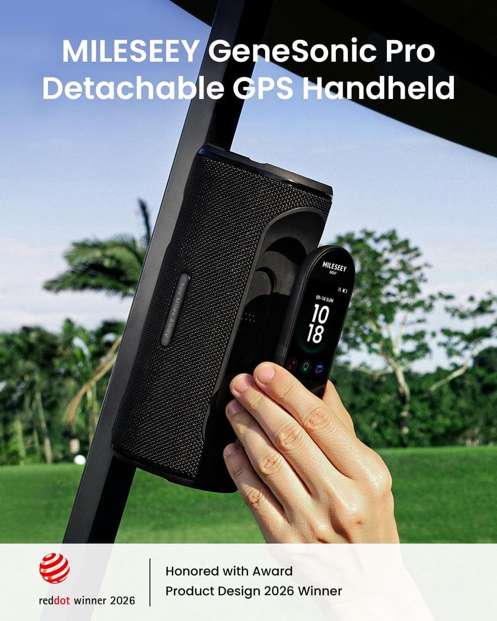 MiLESEEY GeneSonic Pro Golf Speaker with Detachable GPS Rangefinder Handheld, 43000+ No Subscription Preloaded Courses, View & Audible Distances,Touchscreen, 15H Battery, Magnetic, Waterproof