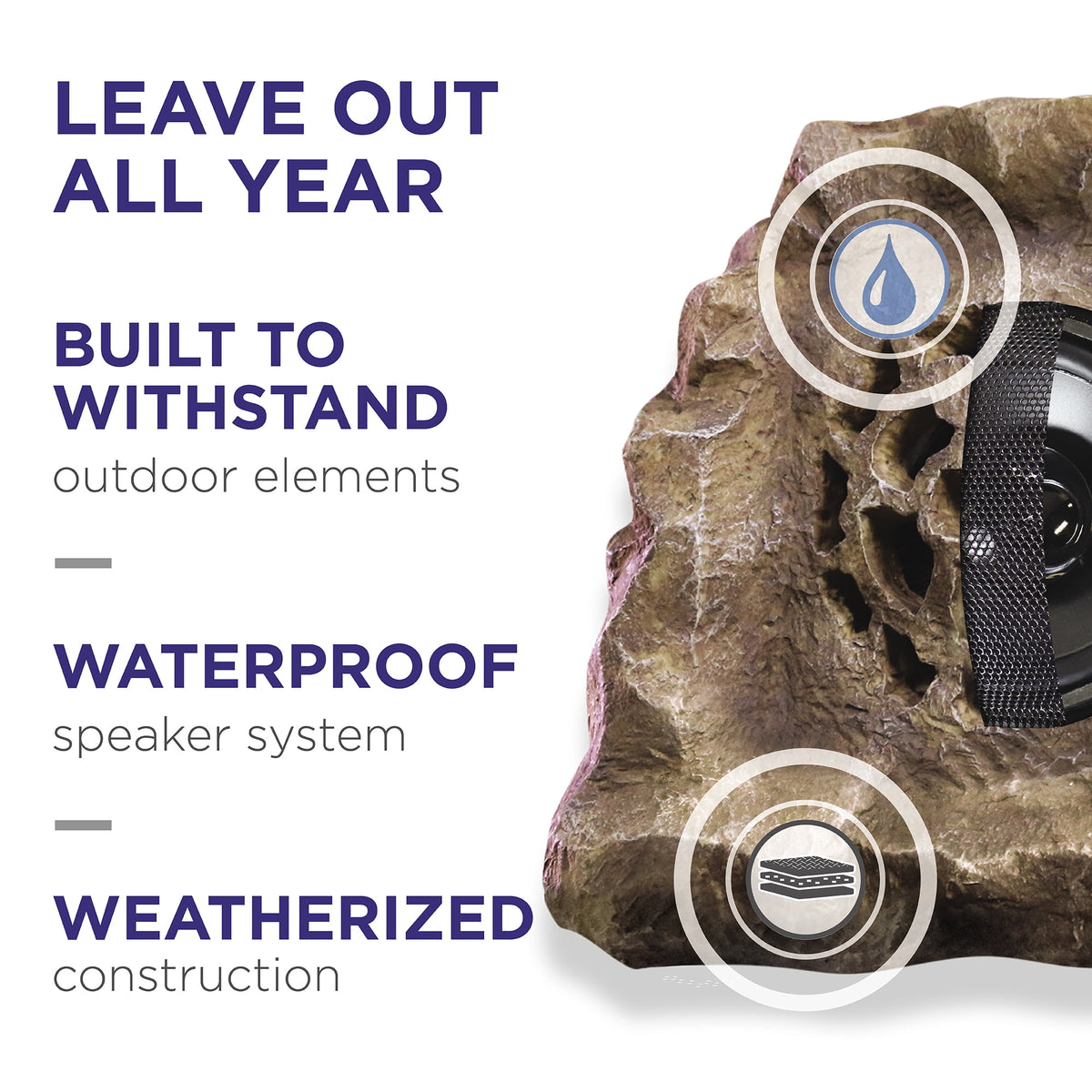 Alpine Corporation QLP542SLR-BR 11-in H Waterproof Bluetooth Solar-Powered Outdoor Rock Speaker – Wireless Portable Audio System with 50-ft Range, High-Fidelity Sound, Brown