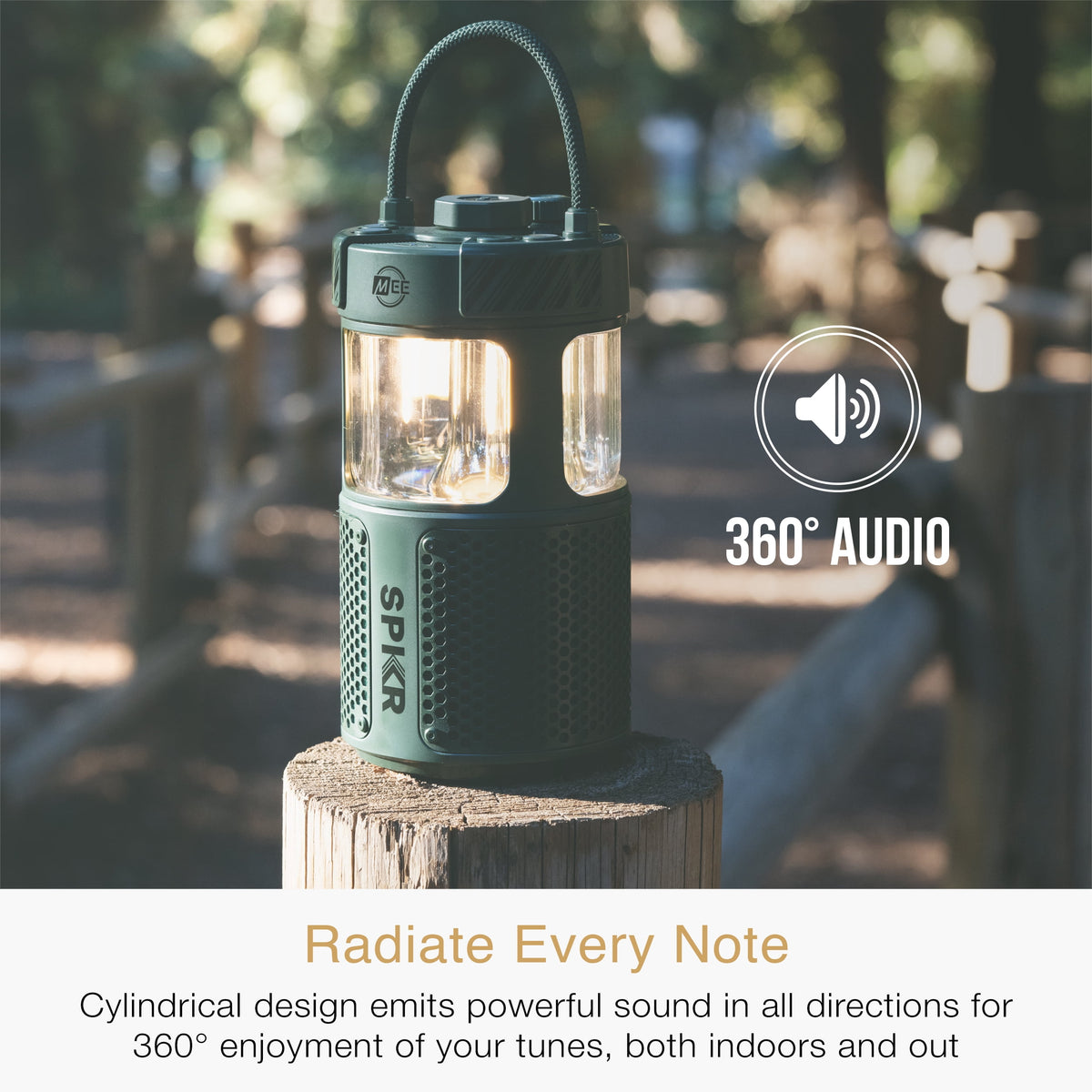 MEE audio lightSPKR Bluetooth Wireless Speaker with Camping Lantern, Rated IPX6 (Midnight Black)