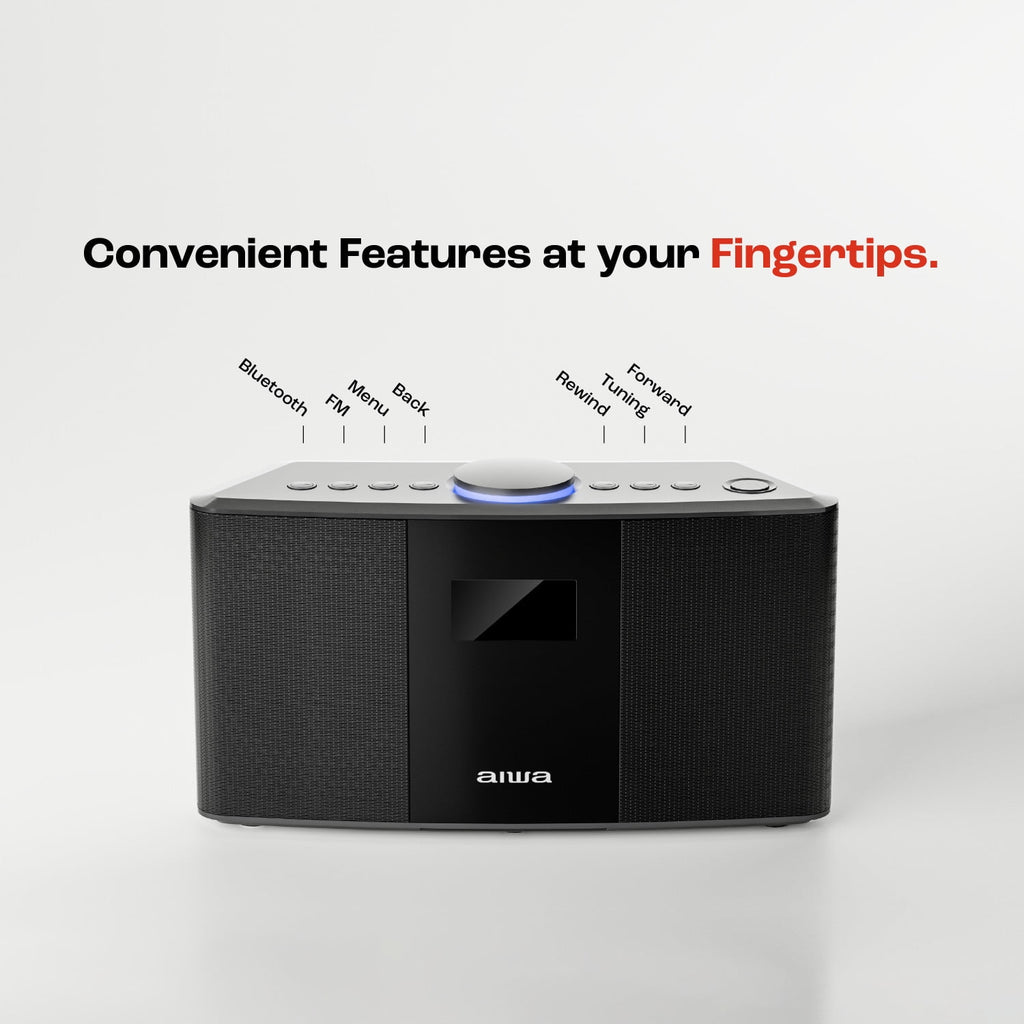 Aiwa Exos-5 Wireless Bluetooth Hi-Fi Home Speaker with FM Radio, Alarm Clock and Remote Control for Home Audio
