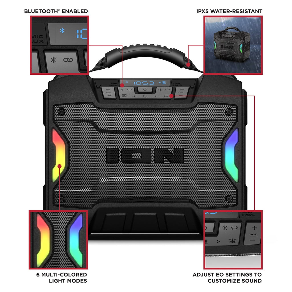 ION Audio Tailgater TD Rugged Bluetooth Portable Speaker, IPX5 Water-Resistant, 1 Speaker, Black
