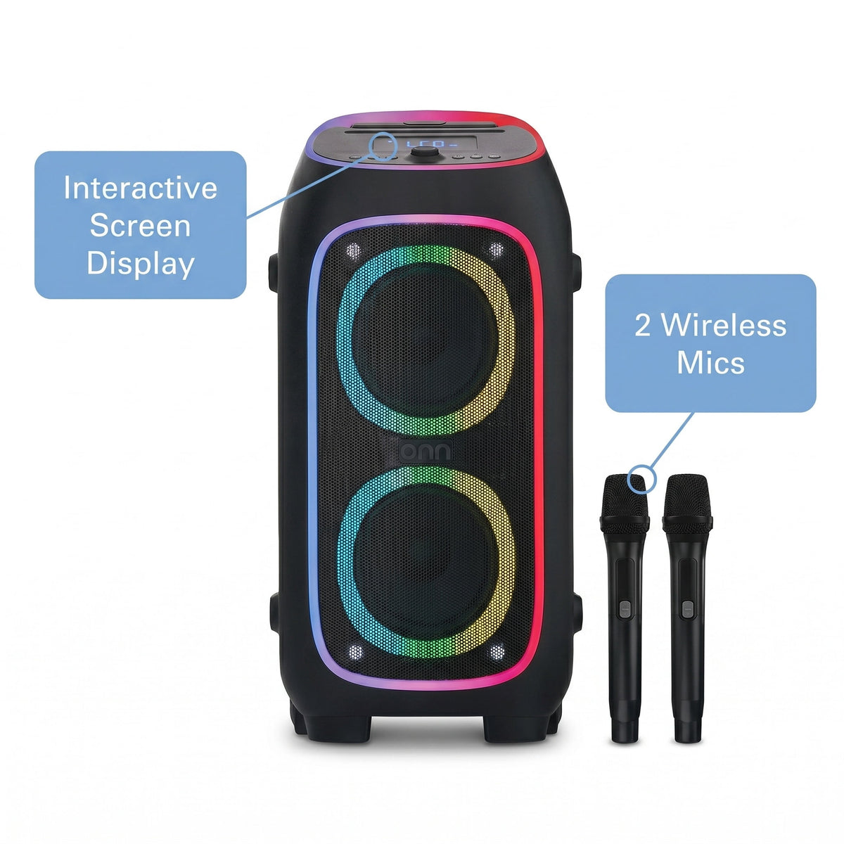 onn XL Wireless Party Speaker with Multicolor LED Lighting