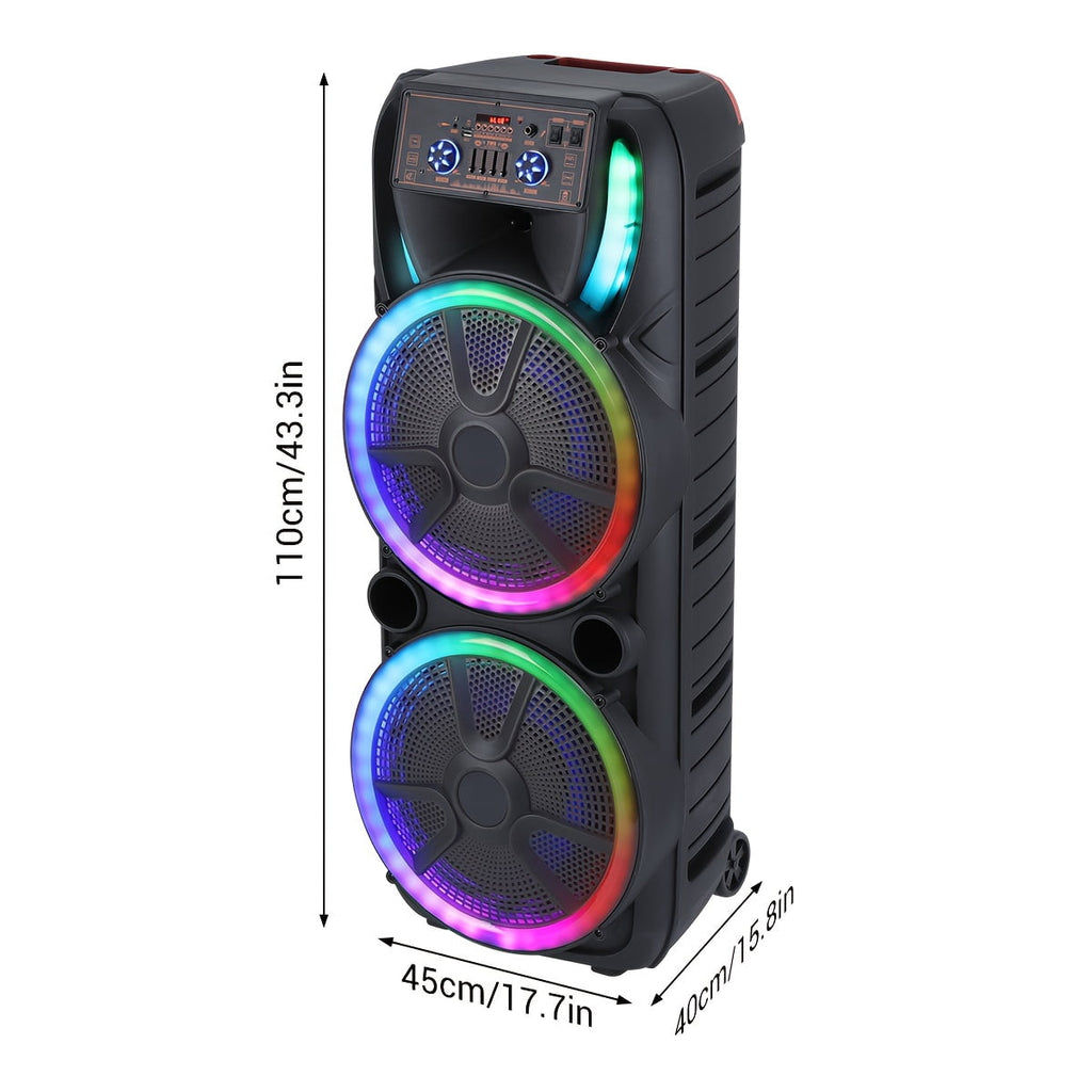 Lohoms Dual 15 inch Karaoke Speaker Party Speaker System W/ 2 Microphone Portable Party Box Loud Big Speaker Wireless Bluetooth Stereo Rechargeable Remote Control LED Lighting