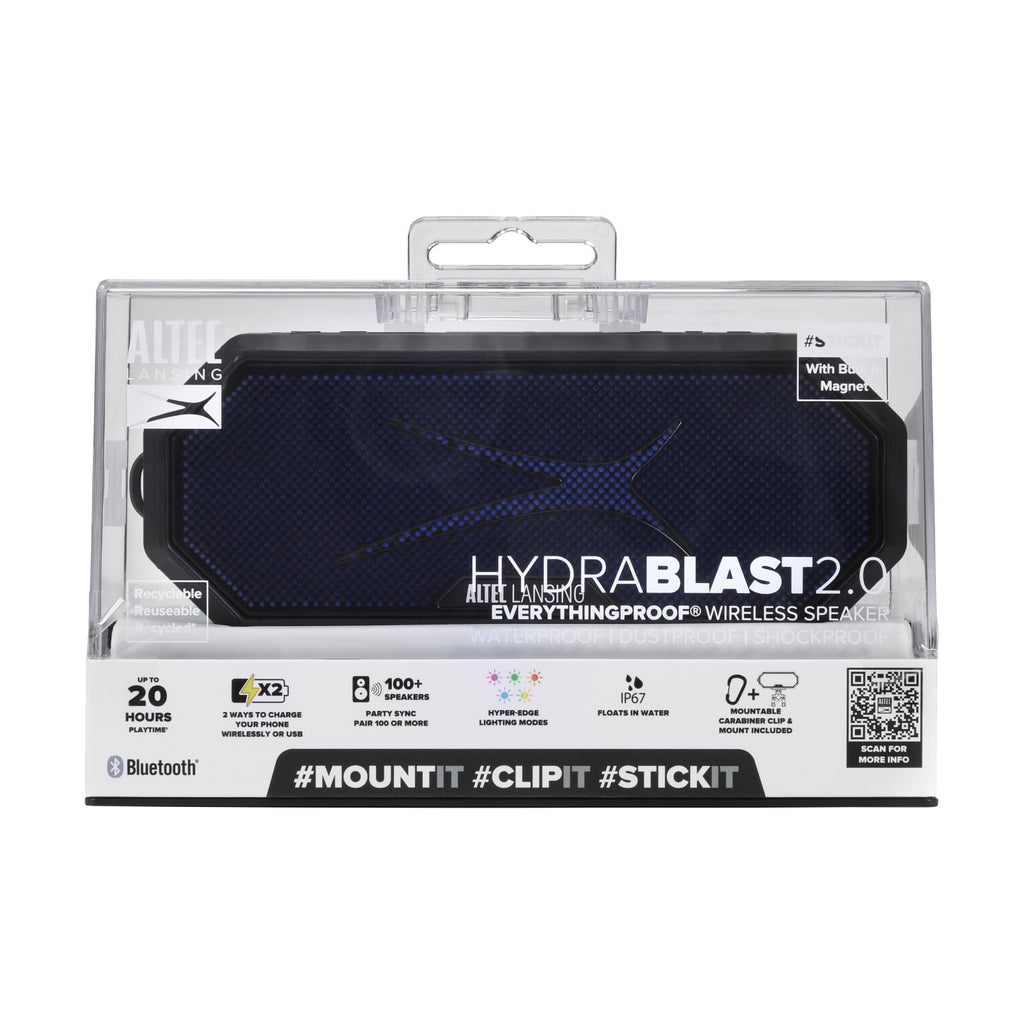 Altec Lansing HydraBlast 2.0 EverythingProof™ Bluetooth Speaker, IP67 Waterproof, 20H Battery, Qi Wireless & USB Charging, LED Lights, Party Sync, 100ft Range