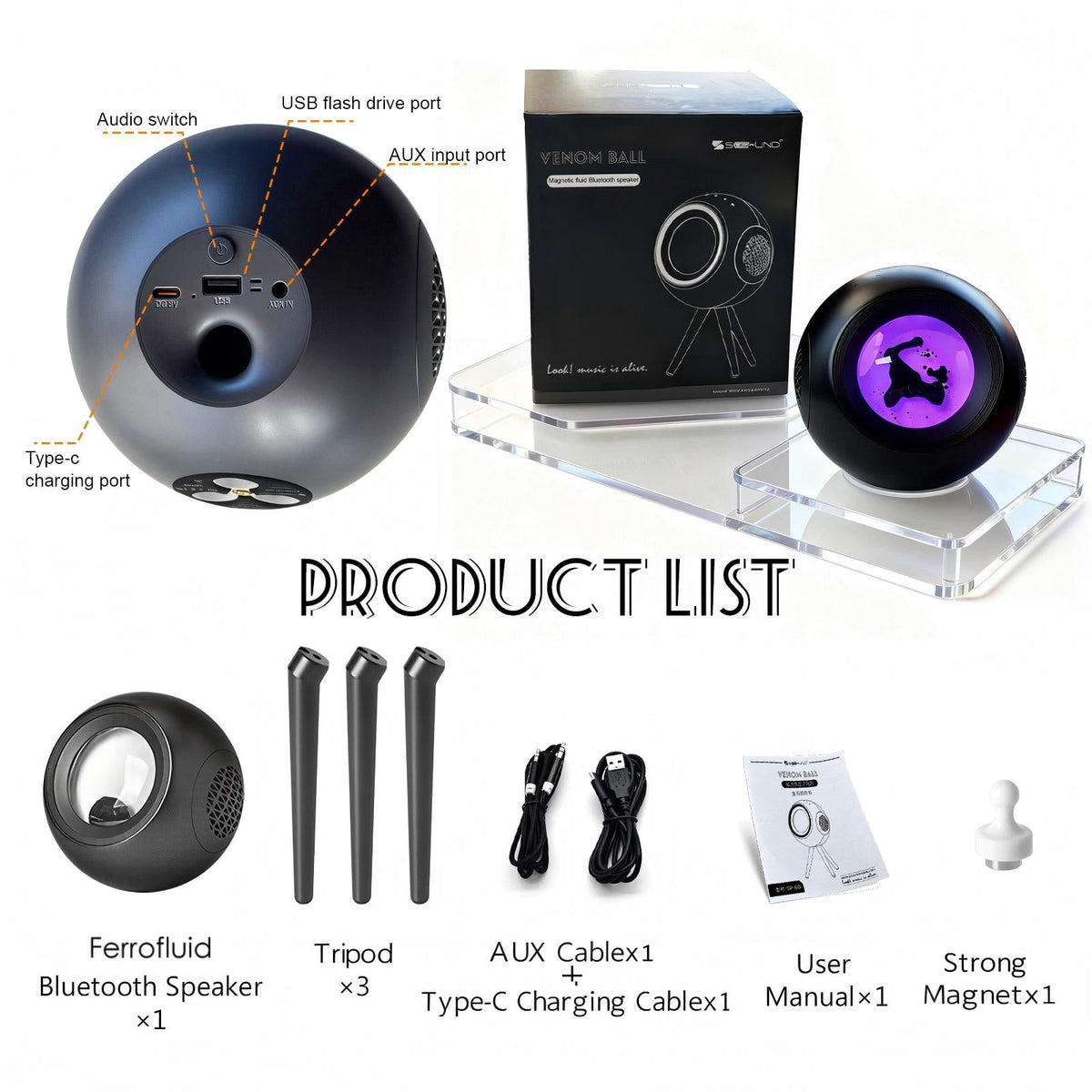 XRELIATECH Ferrofluid Speaker,30W High-Power Bluetooth Audio Visualizer Enhanced Bass&Crisp High, Dual Stereo&TWS Paired,Vibrant Ambient Colorlight
