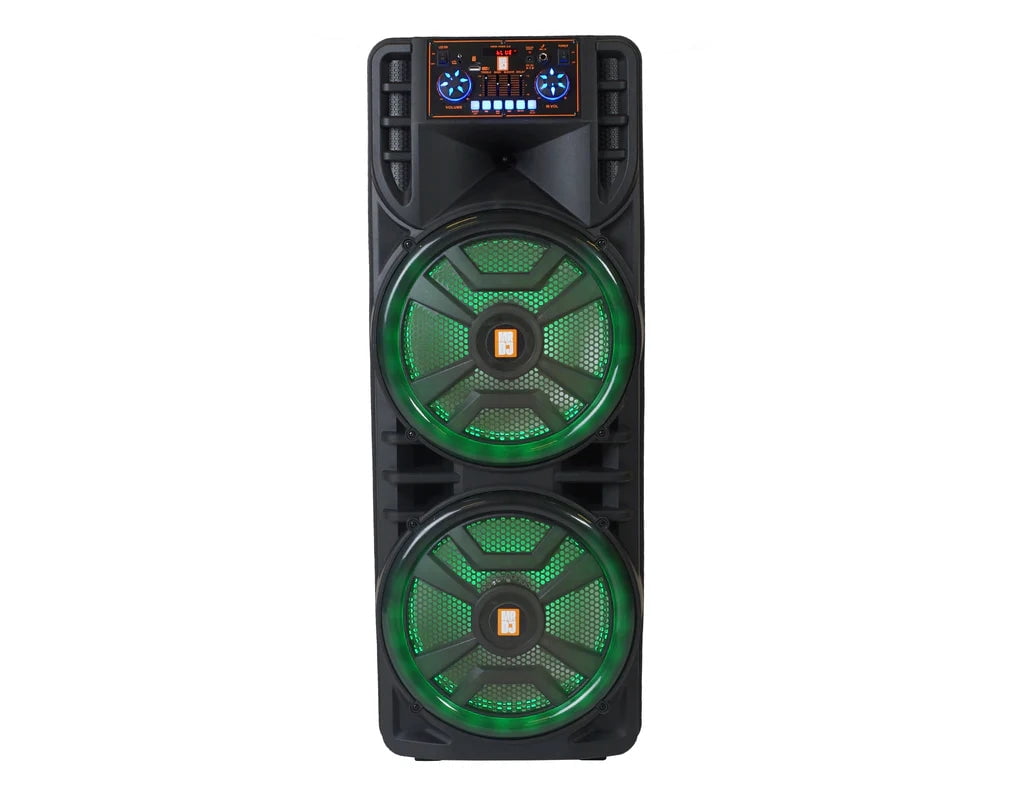 MR DJ NEWYORK 2.0 Dual 12" Rechargeable Portable Bluetooth Karaoke Speaker Party Flame Lights with 2 Wireless Microphone TWS USB FM Radio