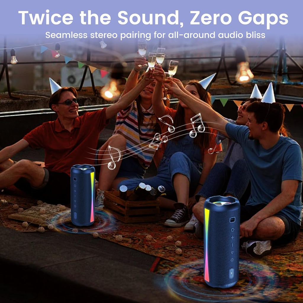 Portable Bluetooth Speaker, Bluetooth 5.4 Wireless Speaker, IPX7 Waterproof, 30W Loud Deep Bass with 20H Palytime, 7 Color RGB Lights, TWS Pairing for Home/Party/Outdoor, Gift