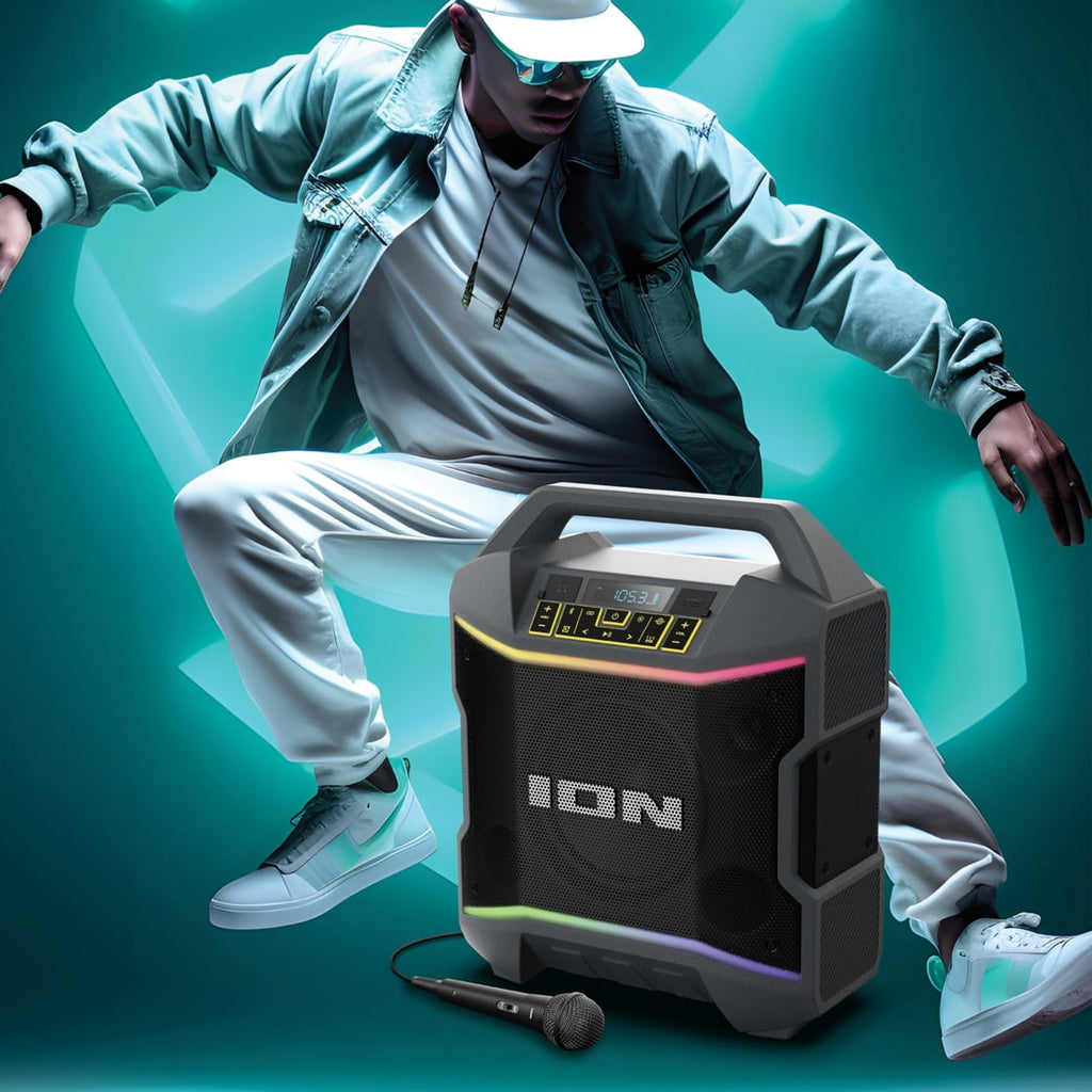 (Open Box) ION Audio IPA163 Party Boom Plus Portable Bluetooth Speaker with Lights, 2 Speakers, Black