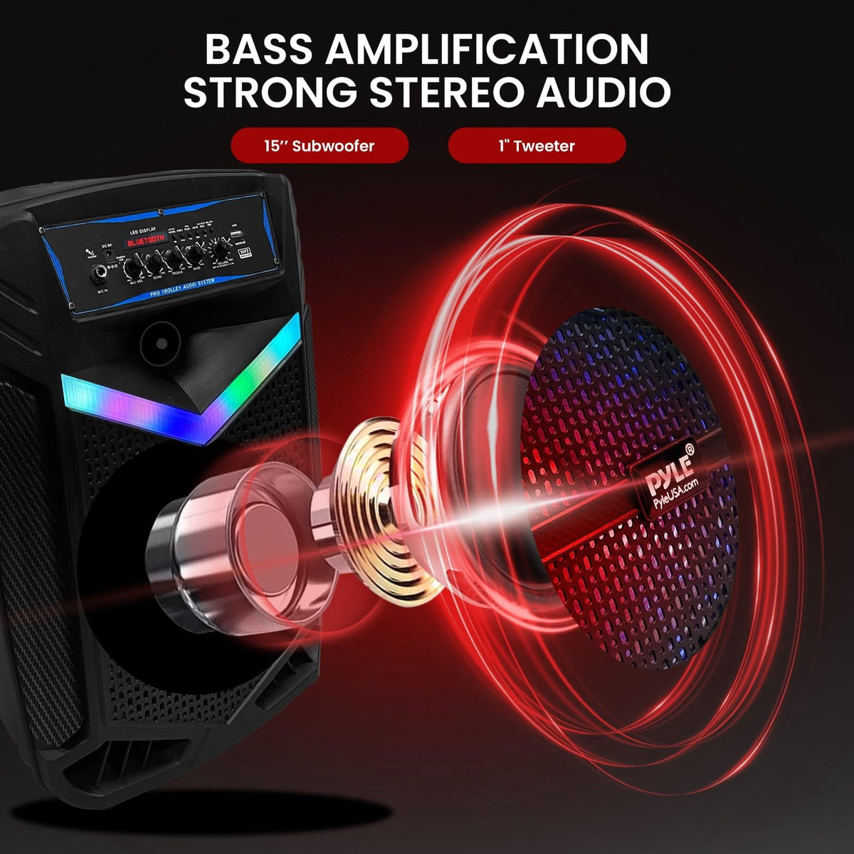 Pyle 15 Inch Bluetooth Portable Audio Party Speaker w/ Rechargeable Battery