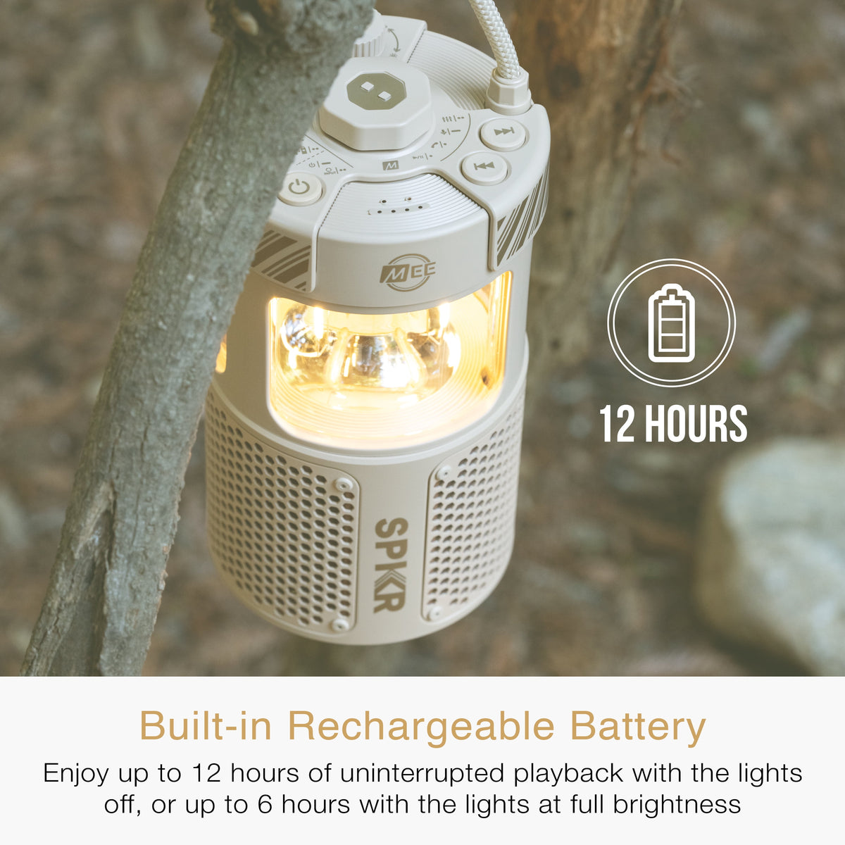 MEE audio lightSPKR Bluetooth Wireless Speaker with Camping Lantern, Rated IPX6 (Midnight Black)