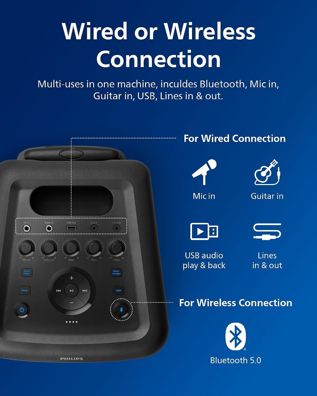 Restored Philips X5206 Portable Bluetooth Speaker with LED Lightning, Large Size, Black, TAX5206