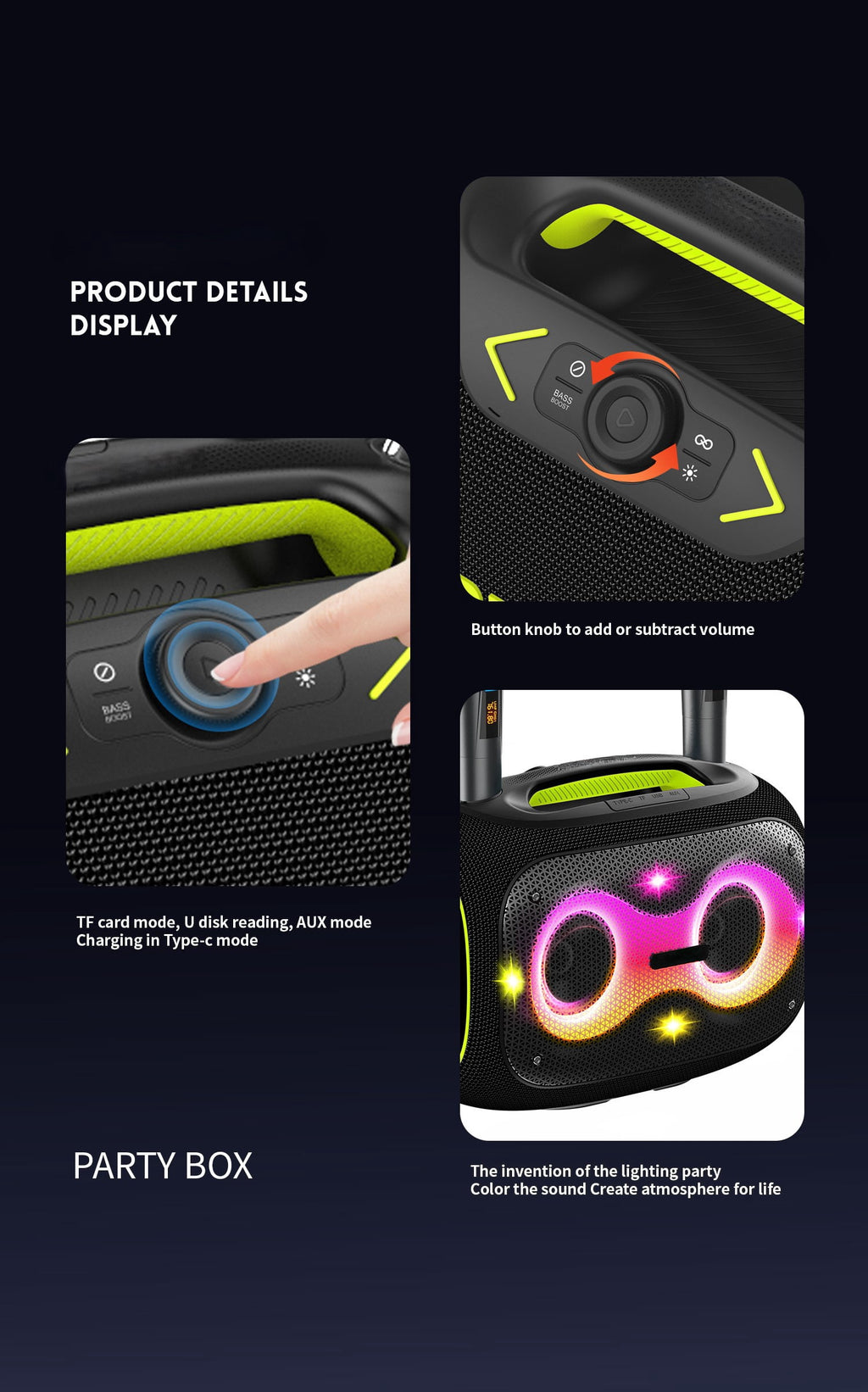 WorryFree Gadgets Portable Bluetooth Speaker with Two Microphones, Deep Bass, Large Party Wireless Speakers, 120W, Black