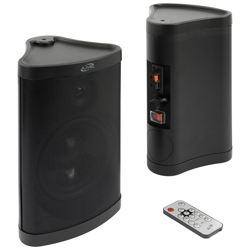 iLive Patio Indoor/Outdoor Bluetooth Wireless Water Resistant Speakers, Set of 2, ISBW763BDL, Black