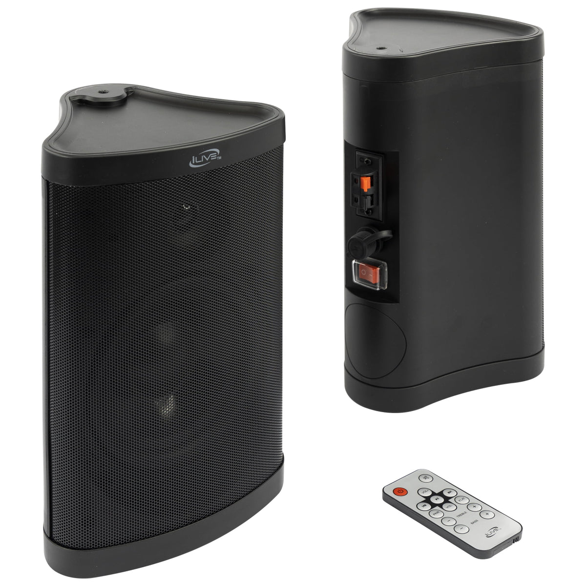 iLive Patio Indoor/Outdoor Bluetooth Wireless Water Resistant Speakers, Set of 2, ISBW763BDL, Black