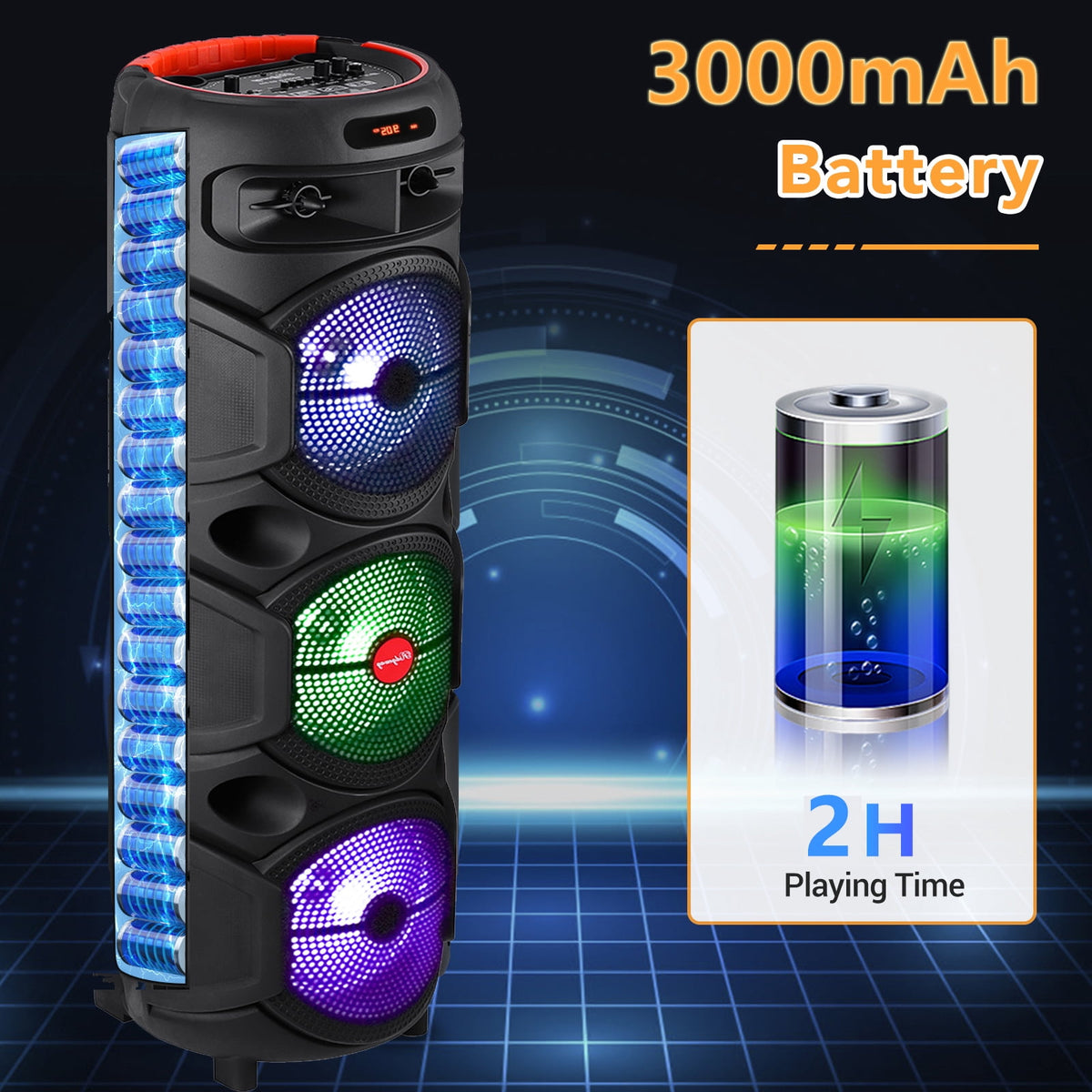 RIDWIND 4000W Peak Power Bluetooth Speakers Portable Wireless Speaker with Double 6.5 inch Subwoofer Heavy Bass,FM Radio, Microphone, Lights, Remote Control TWS Stereo Sound System Speaker
