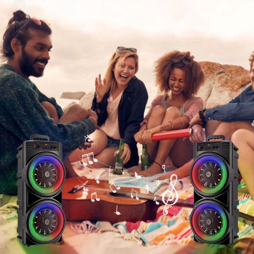 Bluetooth Speakers, Portable Wireless Loud Outdoor Home Party Bluetooth Speaker with Subwoofer, LED Colorful Lights, Microphone, Remote and Big Powerful Stereo Deep Bass Sound Boombox