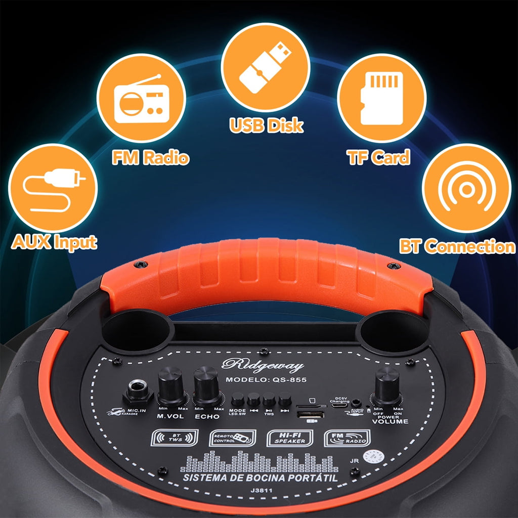 RIDWIND 4000W Peak Power Bluetooth Speakers Portable Wireless Speaker with Double 6.5 inch Subwoofer Heavy Bass,FM Radio, Microphone, Lights, Remote Control TWS Stereo Sound System Speaker