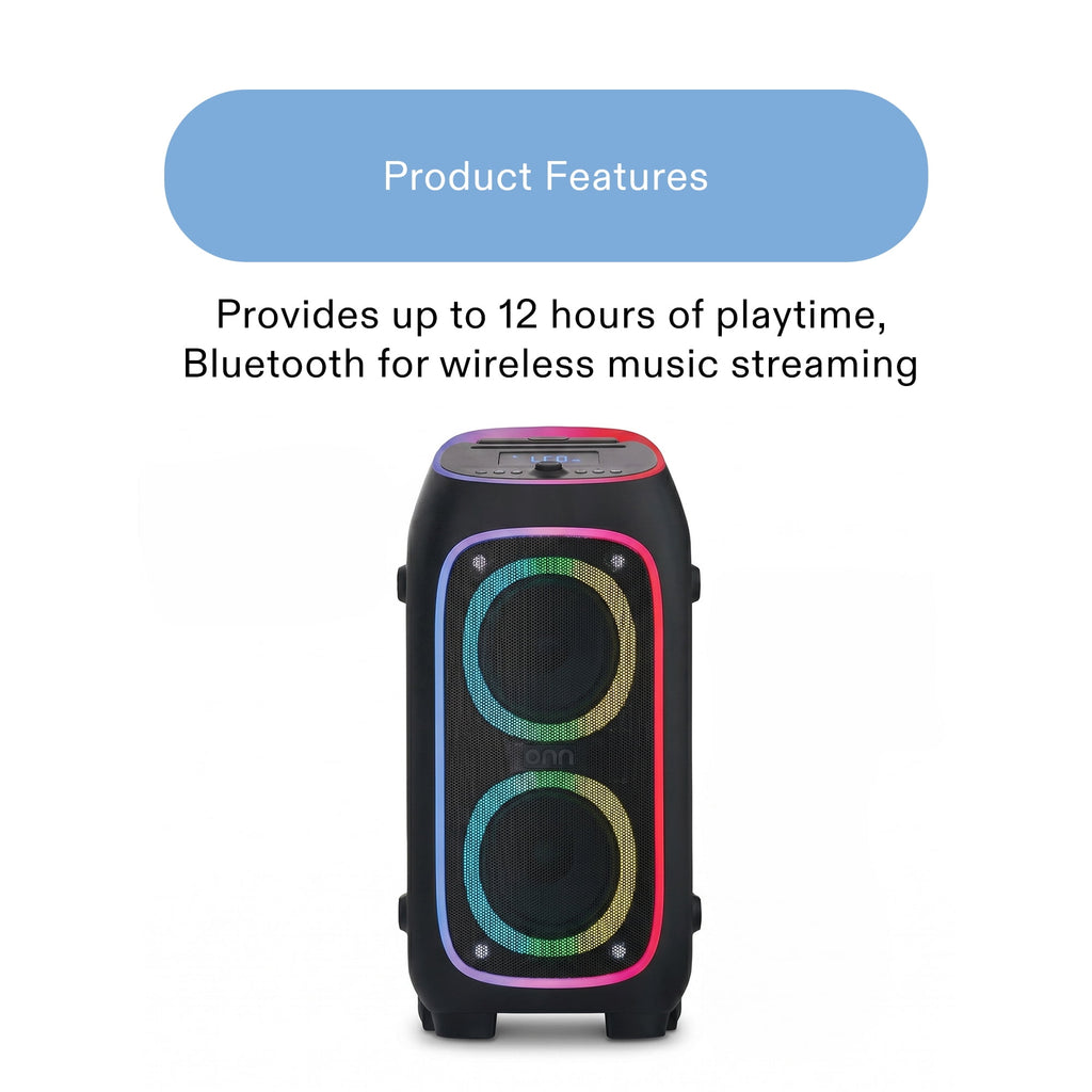 onn XL Wireless Party Speaker with Multicolor LED Lighting