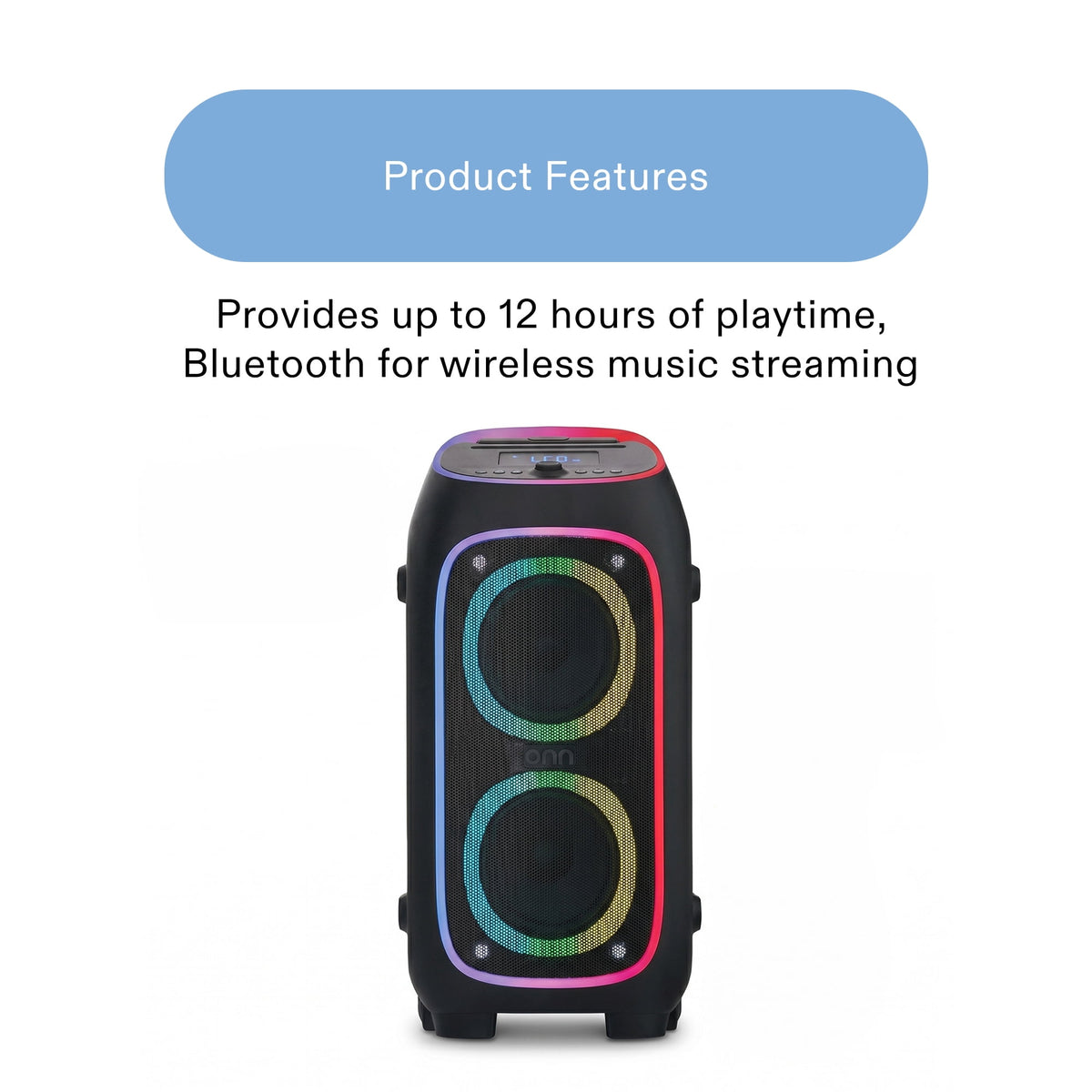 onn XL Wireless Party Speaker with Multicolor LED Lighting
