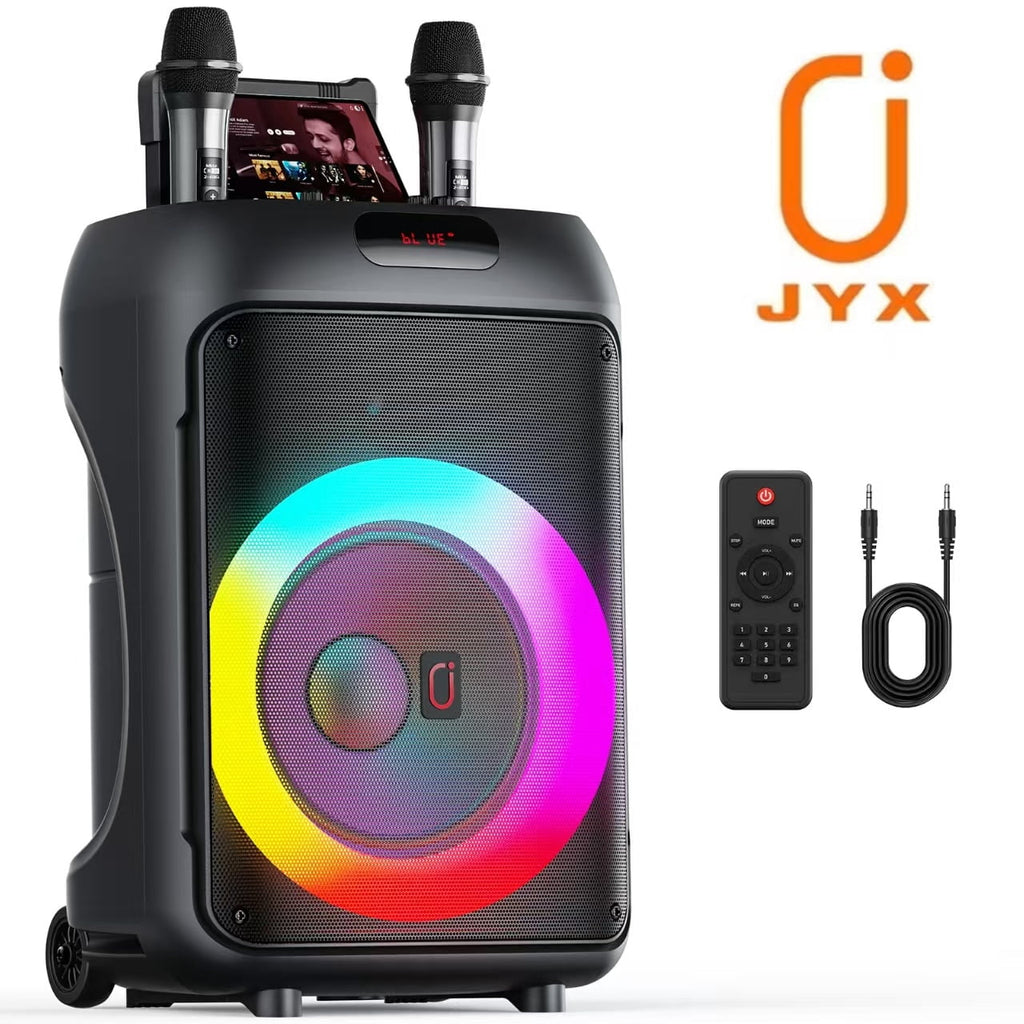 JYX Large Party Speaker, 120W Subwoofer Outdoor Speaker Bluetooth with Wheels, Dual 12'' Subwoofer Deep Bass