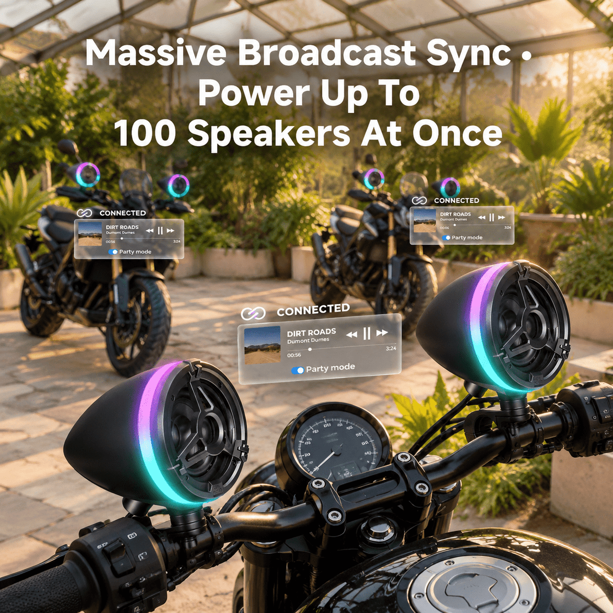 Portable Speakers, 3-inch Full Range Sound System with 50W RMS, IP66 Waterproof, Sync for Group Rides