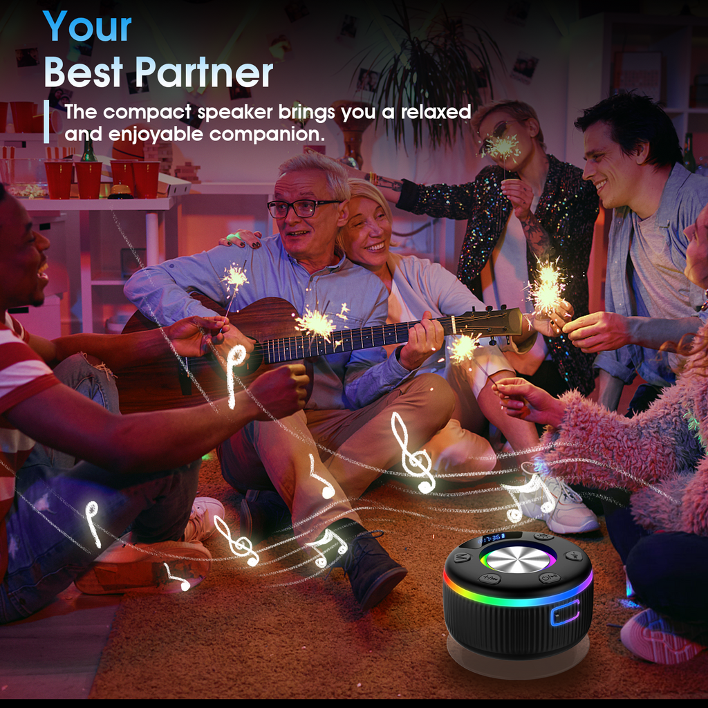 Bluetooth Shower Speaker, IPX7 Waterproof Wireless Speaker with Suction Cup, Time & Battery Display, Hands-Free Calls, 8–15H Playtime, 360° Sound Portable Mini Speaker for Bathroom and Travel