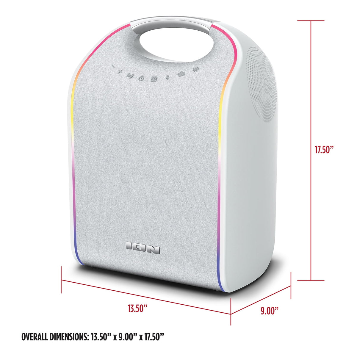 ION 40-Watt-RMS Stereo Glow Tone Portable Bluetooth Rechargeable Speaker with 8-In. Woofer, Lights, TWS, Aux and Mic Inputs, FM, Water-Resistant