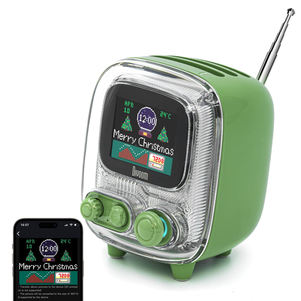 Divoom Tivoo-2 Portable Bluetooth Speaker with FM Radio, Pixelart Retro Mini Wireless Speaker, Vintage Green