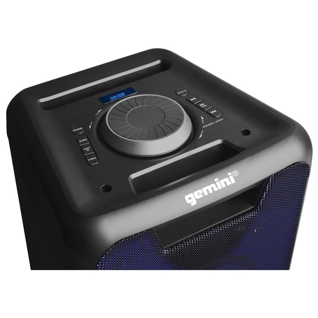 Gemini GLS Series Portable Bluetooth Dual-Woofer Speaker System with LED Lights, Microphone, and Remote, True Wireless, Black, GLS-550