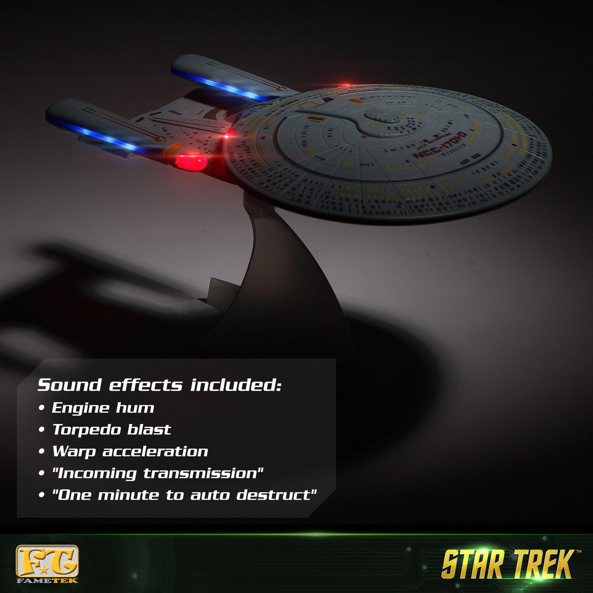 FAMETEK Star Trek U.S.S. Enterprise 1701-D – Enterprise Replica Bluetooth Speaker, Engine Noise Sleep Machine, Night Light with Sound Effects