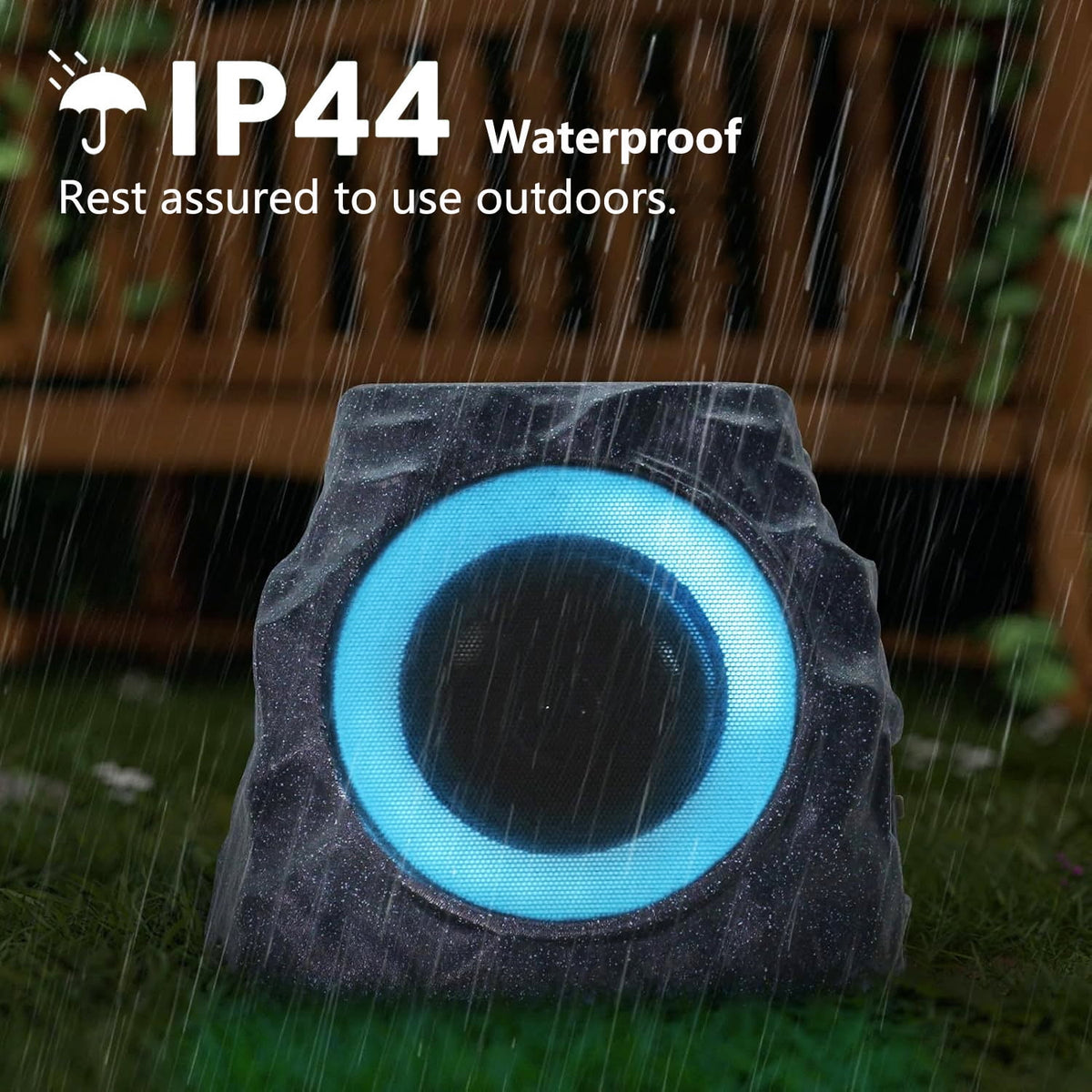 Postlucky 2-Pack Outdoor Solar Rock Speakers, Bluetooth, TWS Pairing, RGB LED Flashing, USB Charging, Waterproof, 8.1" Black